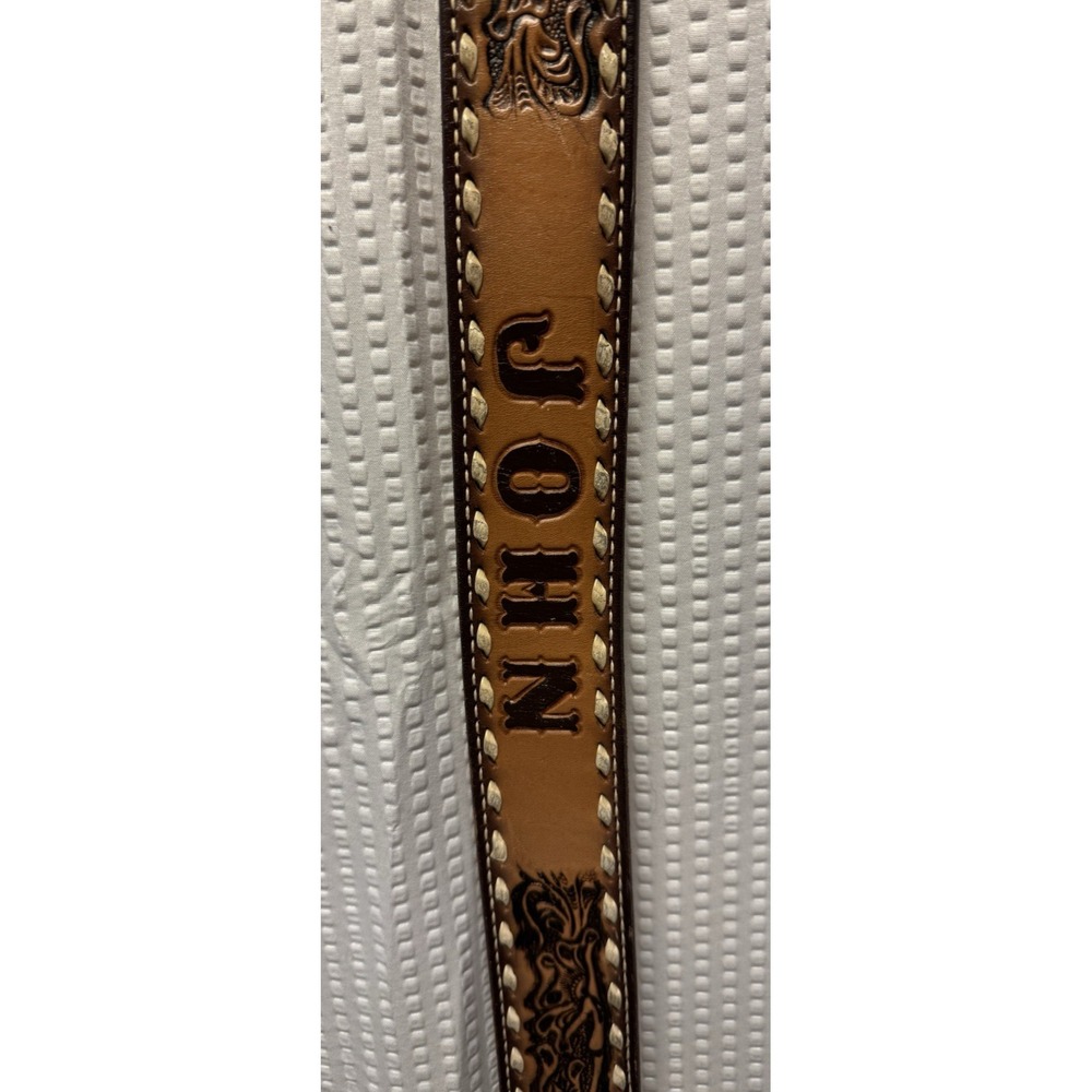 Nocona Custom Hand Tooled Leather Belt Name "JOHN" 32 inch NEW